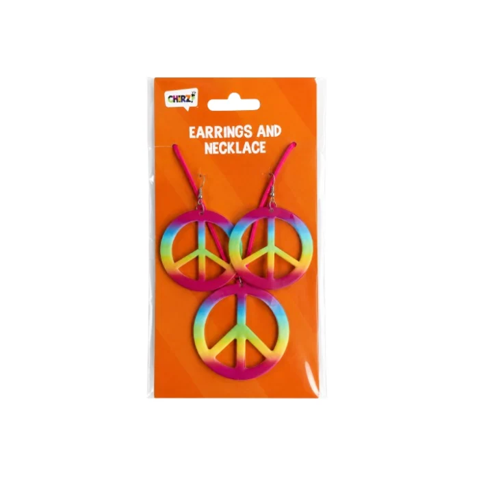 Oorbellen en ketting peace regenboog