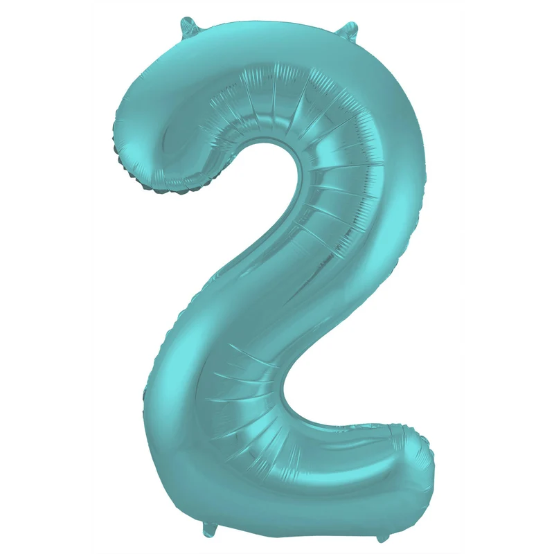 Folieballon Pastel Aqua Metallic Mat Cijfer 2 - 86cm