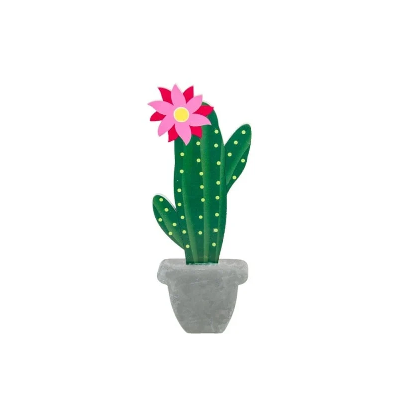 Houten Cactus Decoratie Met Cement Imitatie Voet (20cm)