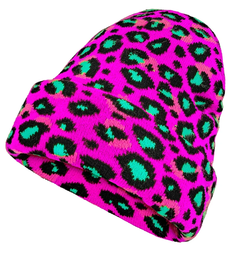 Beanie luipaard neon paars