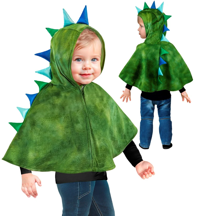 Pluche poncho met muts dino