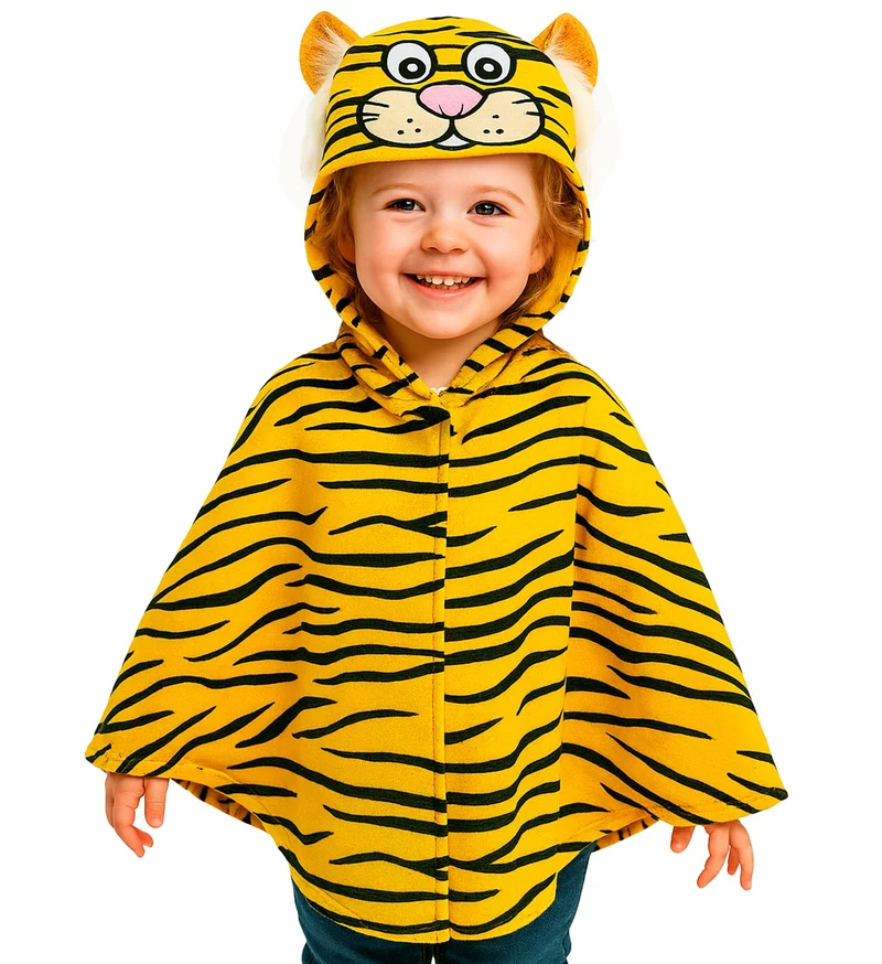Pluche poncho met muts tijger