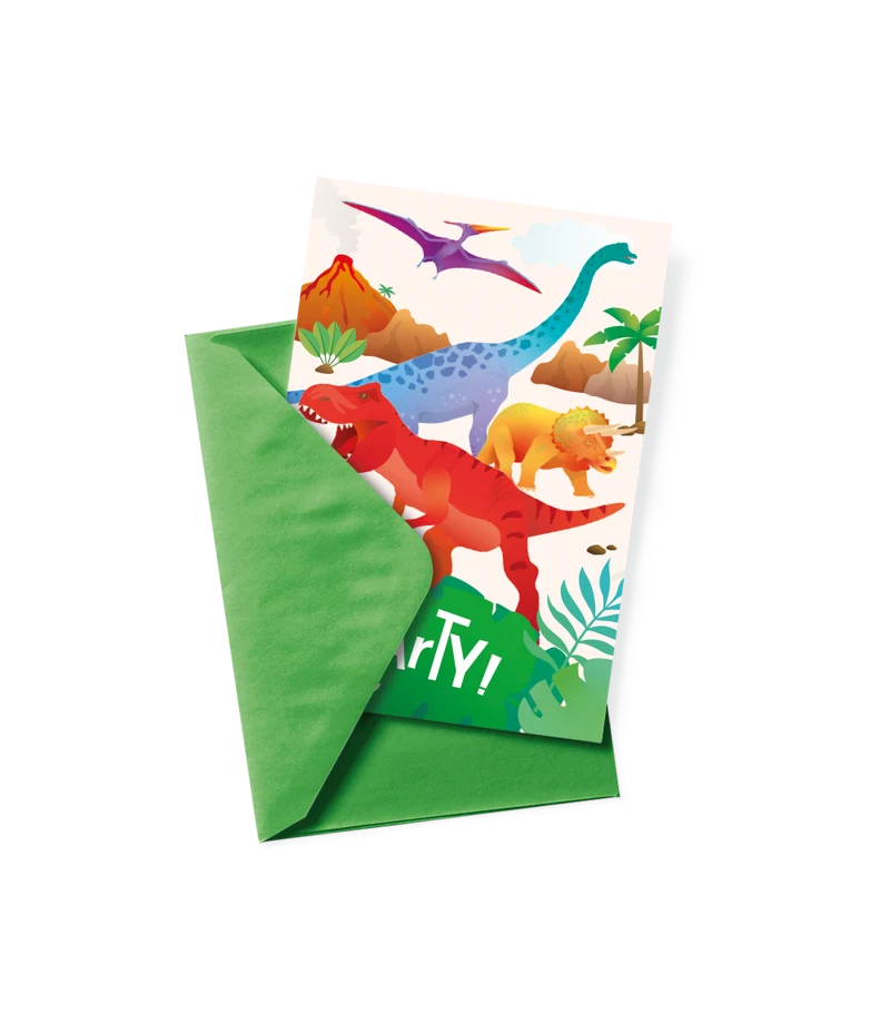 Uitnodigingskaarten Dino Apatosaurus (6st)
