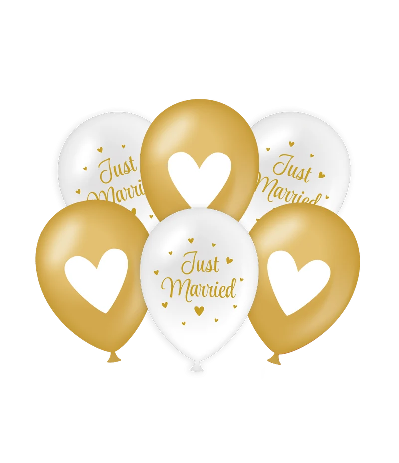 Party Ballonnen Just Married Goud/Wit (6st)