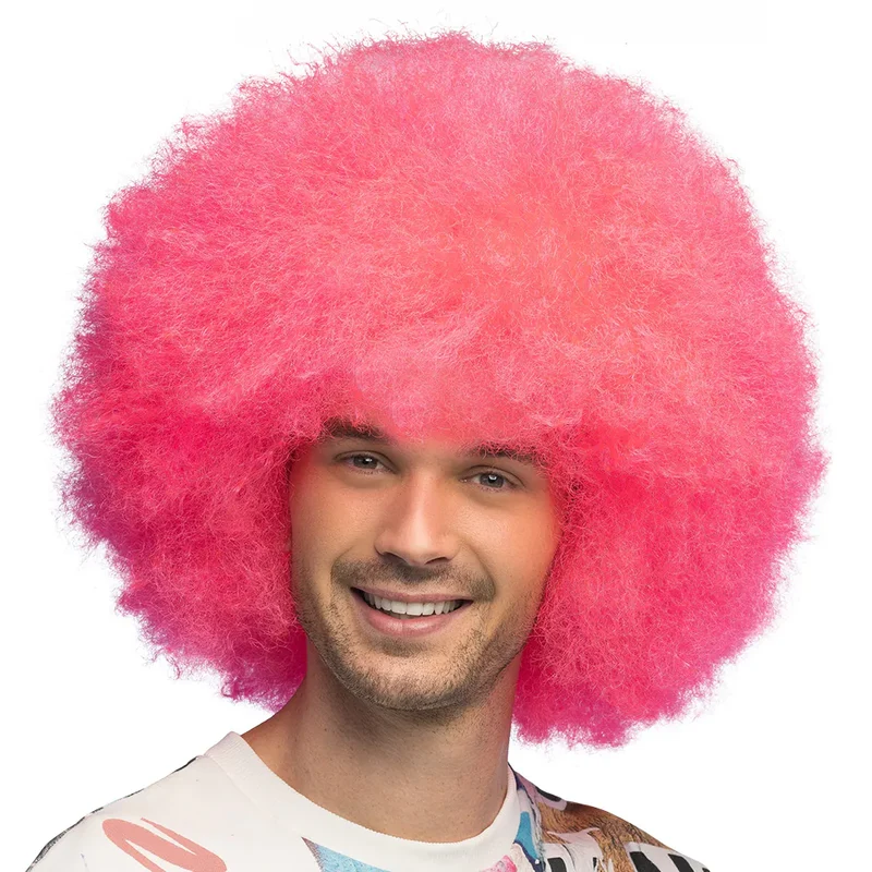 Pruik Sugar afro neon roze