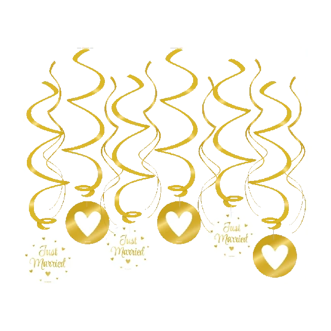 Swirl Decoraties Just Married Goud en Wit 12 stuks
