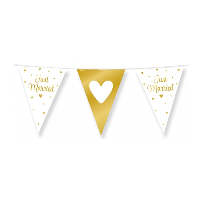 Vlaggenlijn Just Married Goud en Wit metallic 10 meter