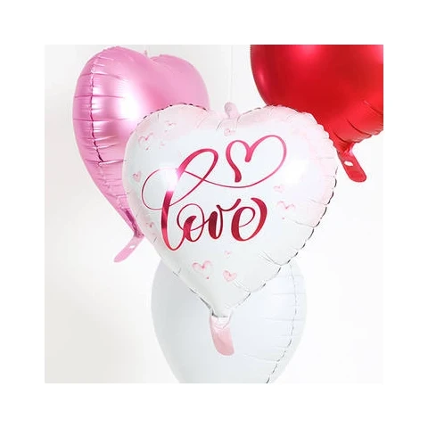 Folieballon hart love - Wit met Roze - 45cm