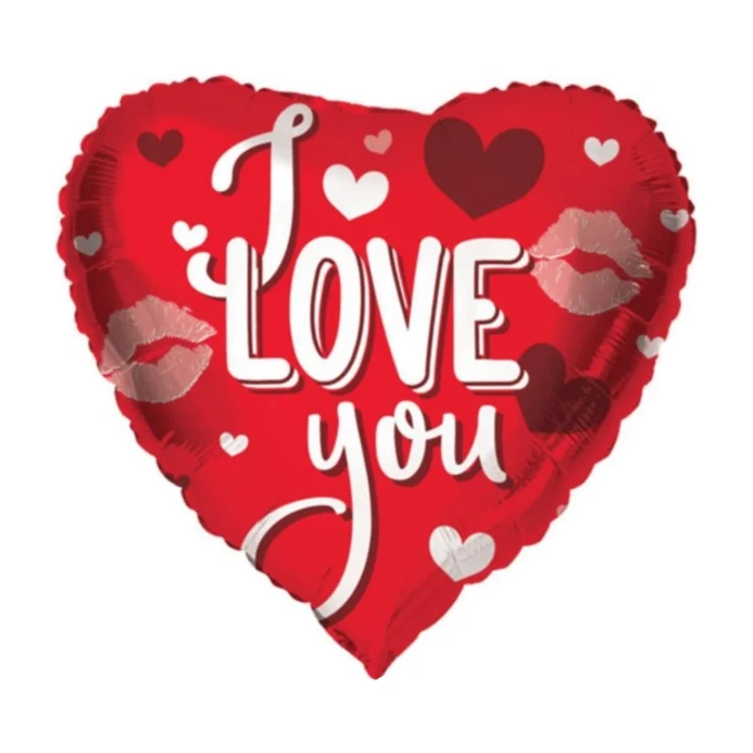 Folieballon hart I love you - Rood met kusjes - 45cm