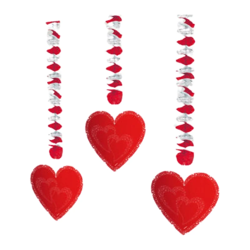 Hangdecoratie Hartjes Rood - 3 stuks