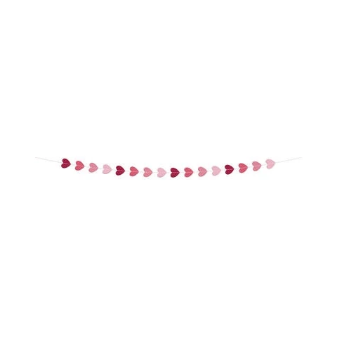 Papieren slinger mini Hartjes Roze - 3 meter