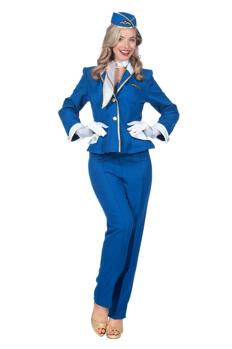 Stewardess kostuum Dames Blauw Premium 4-delig