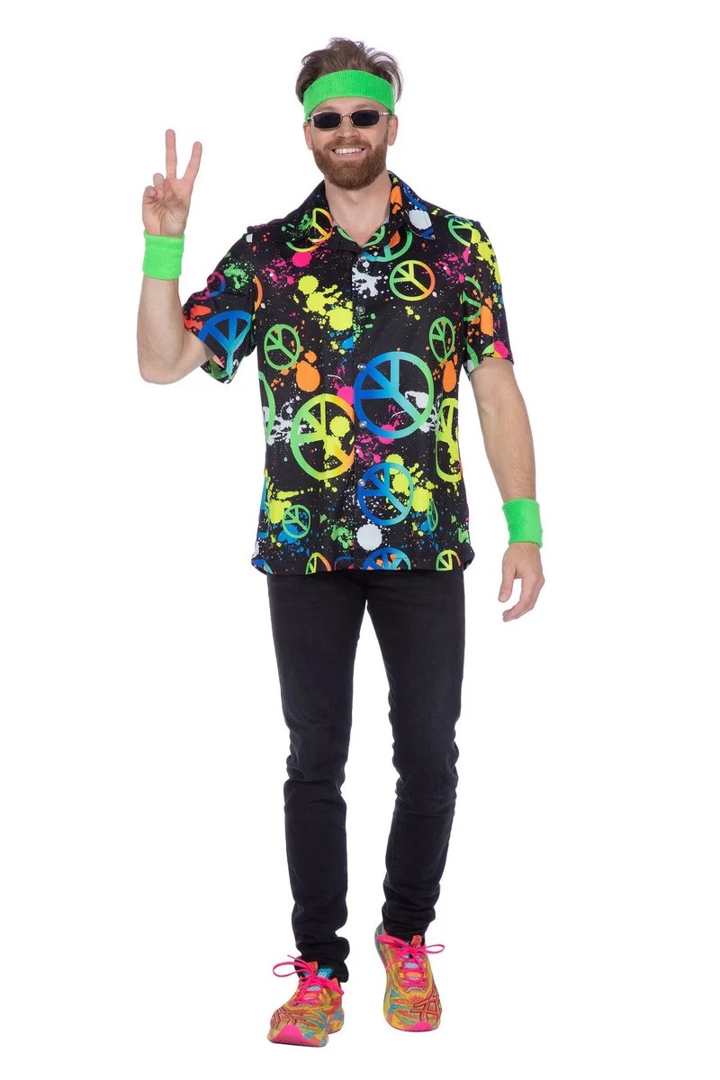 Party Blouse Heren Peace Hippie Neon