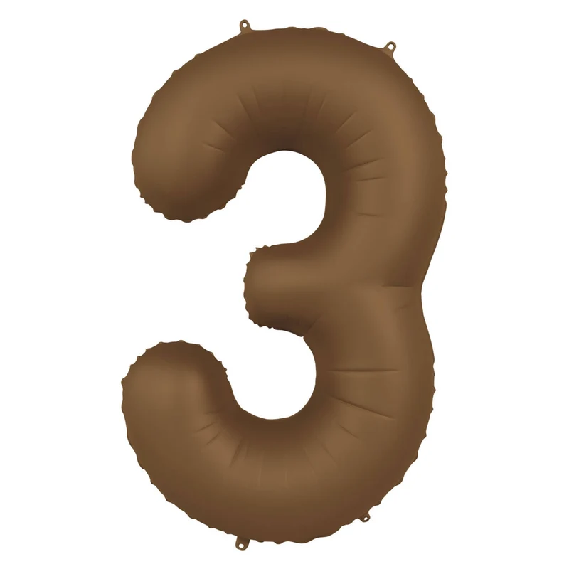 Folieballon Cijfer 3 - Chocolade Bruin Mat- 86 cm