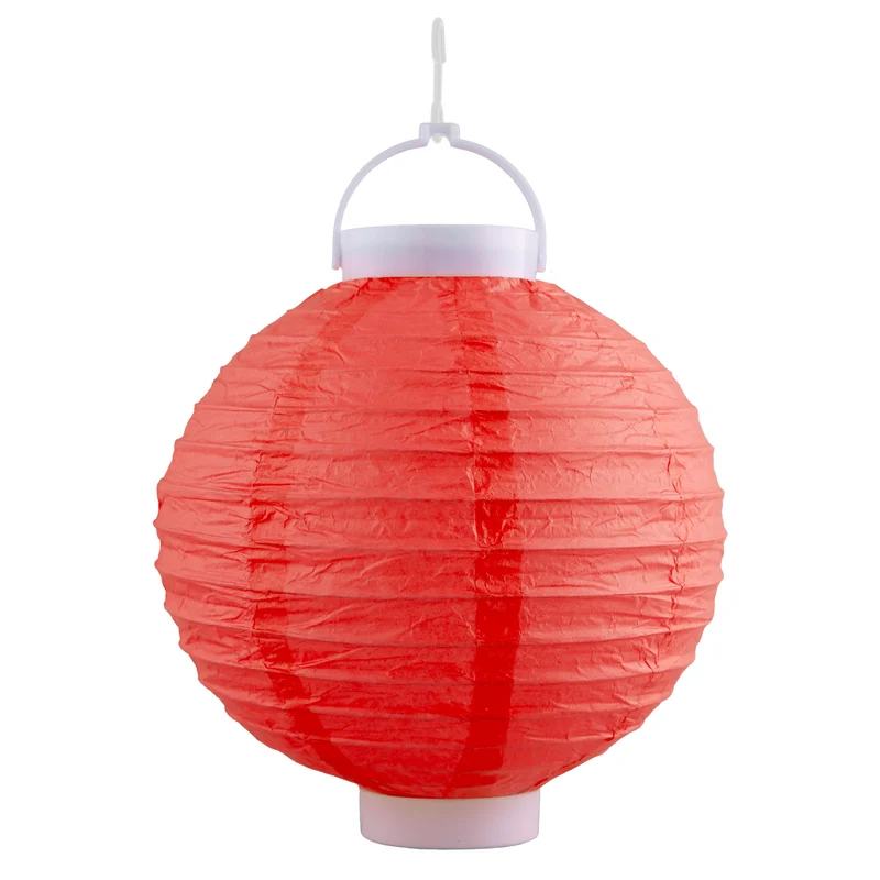 Lampion van papier rood 20 cm met licht