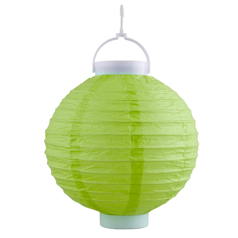 Lampion van papier groen 20 cm met licht
