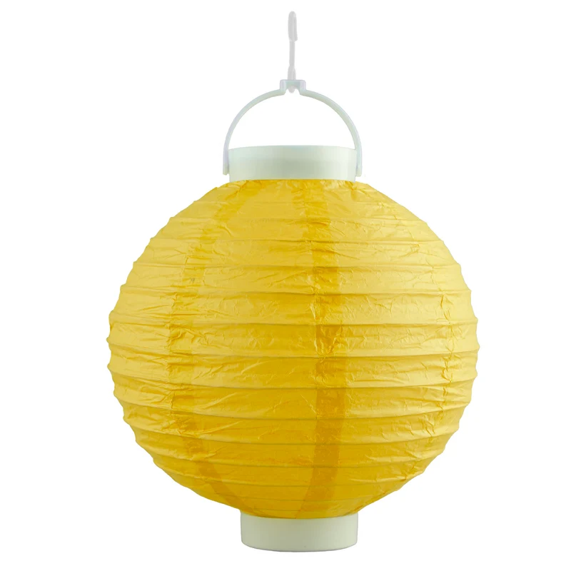 Lampion papier geel 20cm met licht