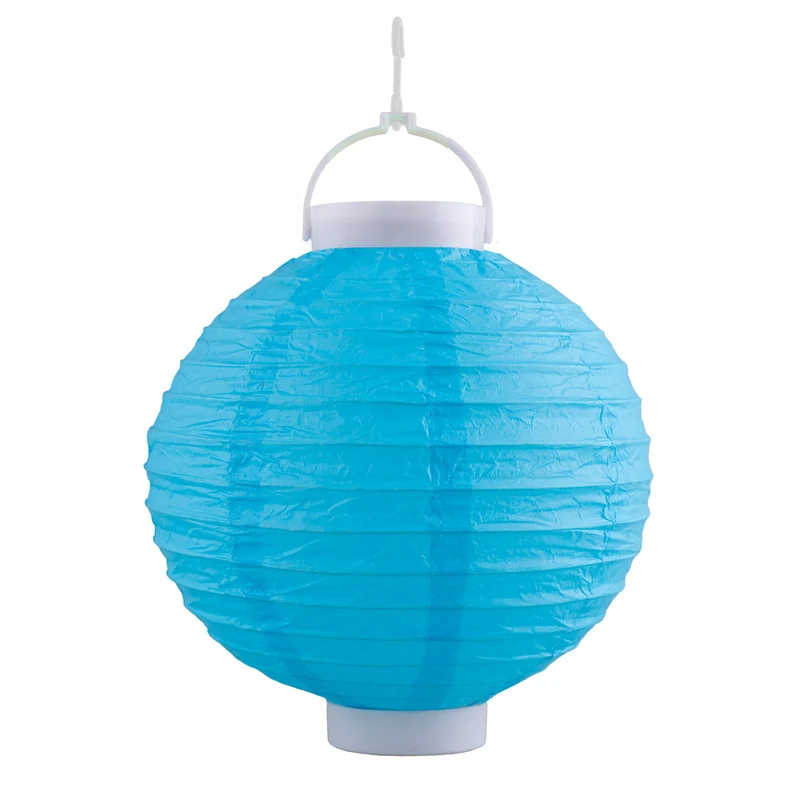 Lampion papier blauw 20 cm met licht