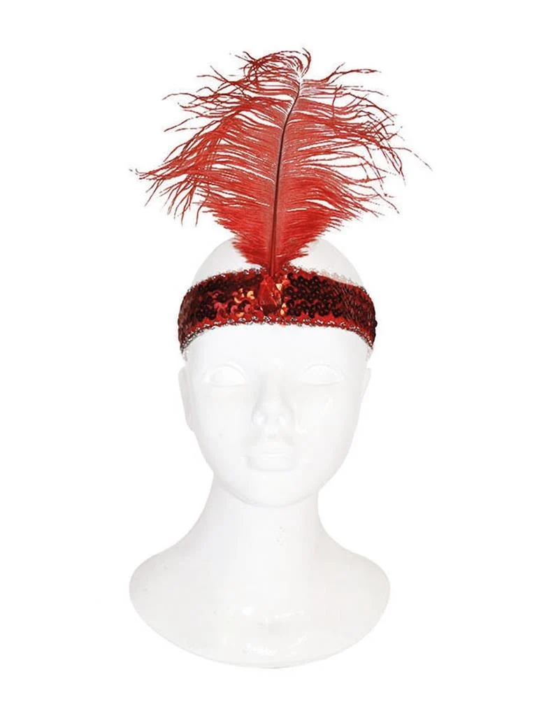 Charleston hoofdband met veer rood