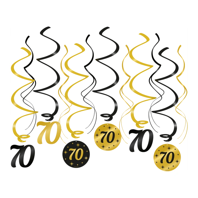 Swirl draaislinger 70 jaar goud zwart 12 stuks