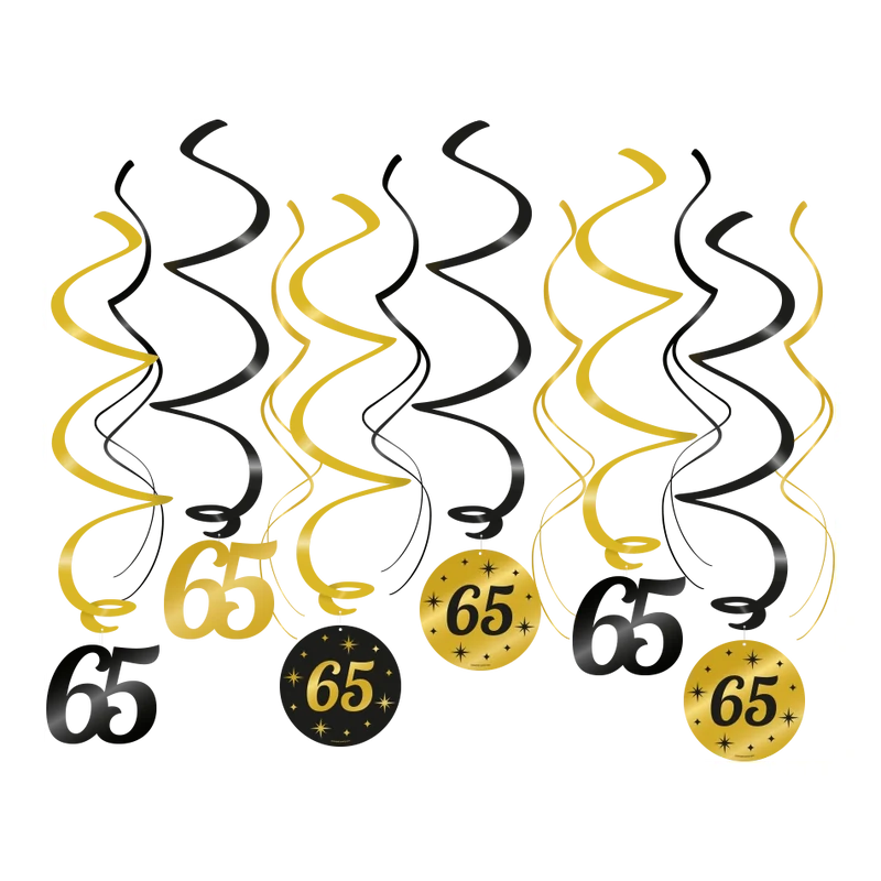 Swirl draaislinger 65 jaar goud zwart 12 stuks