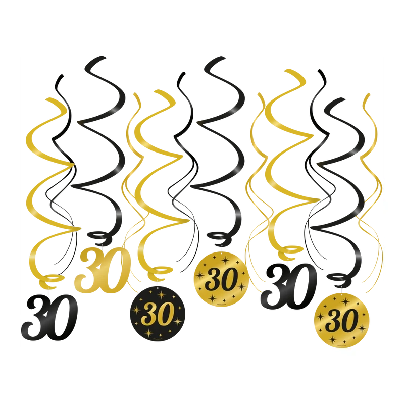 Swirl draaislinger 30 jaar goud zwart 12 stuks