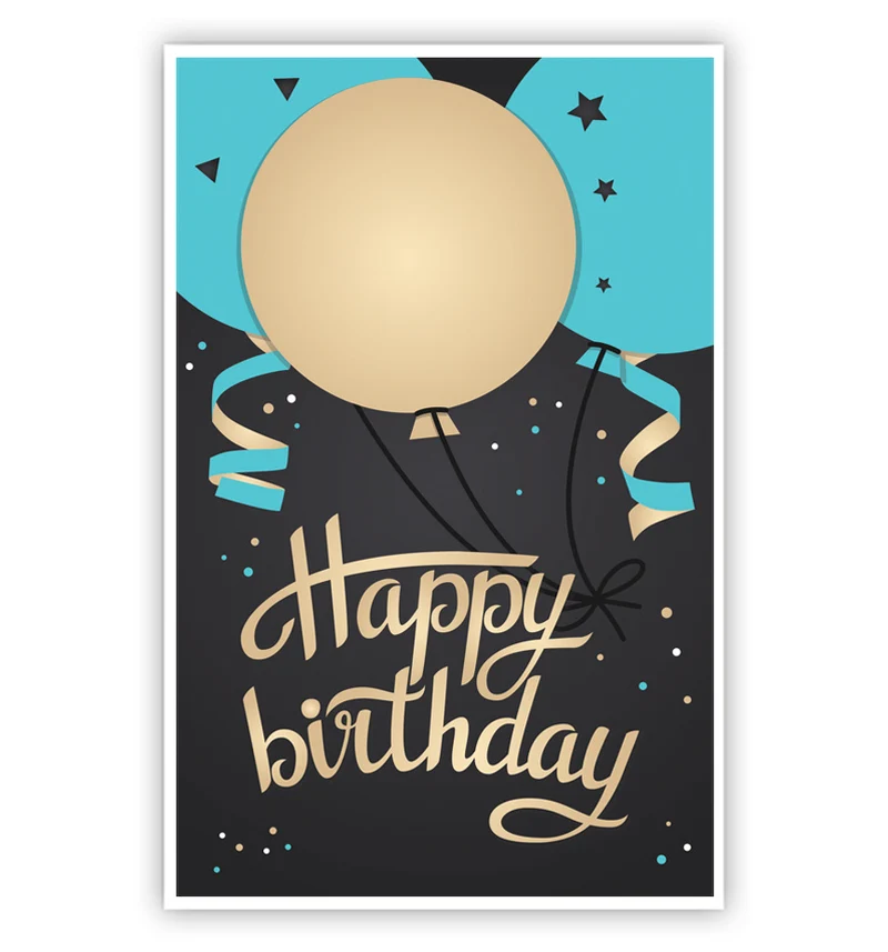 Kaart Happy Birthday Blauw/Goud Ballonnen