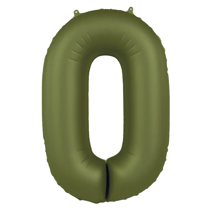 Folieballon Cijfer 0 - Olijf Groen Mat- 86 cm