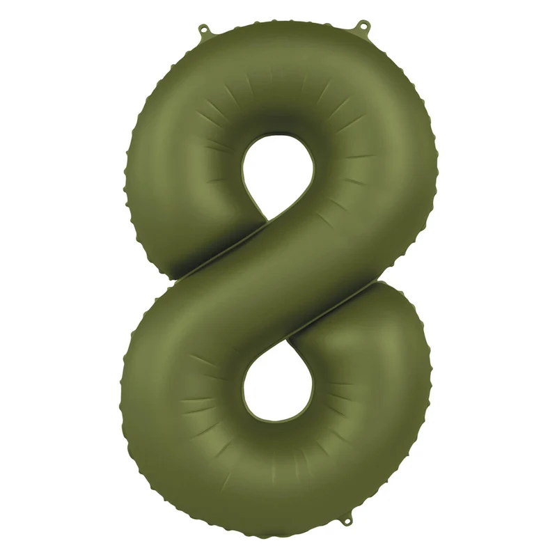 Folieballon Cijfer 8 - Olijf Groen Mat- 86 cm