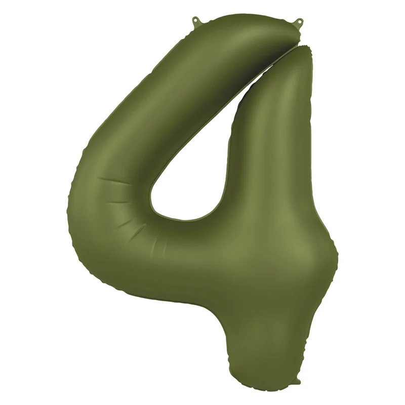 Folieballon Cijfer 4 - Olijf Groen Mat- 86 cm