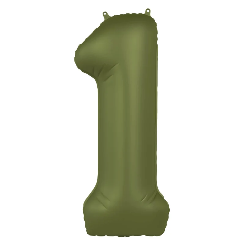 Folieballon Cijfer 1 - Olijf Groen Mat- 86 cm
