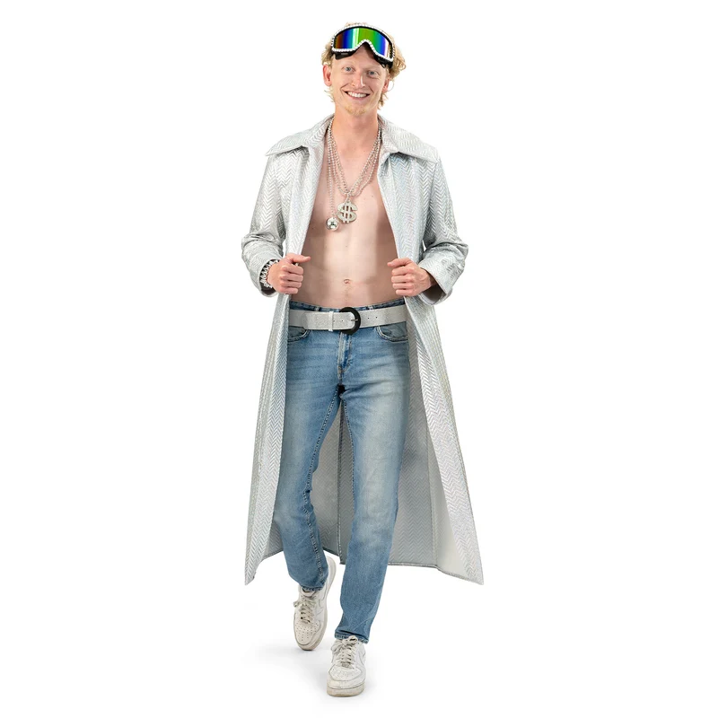 Lange Zilveren jas heren Burning Man