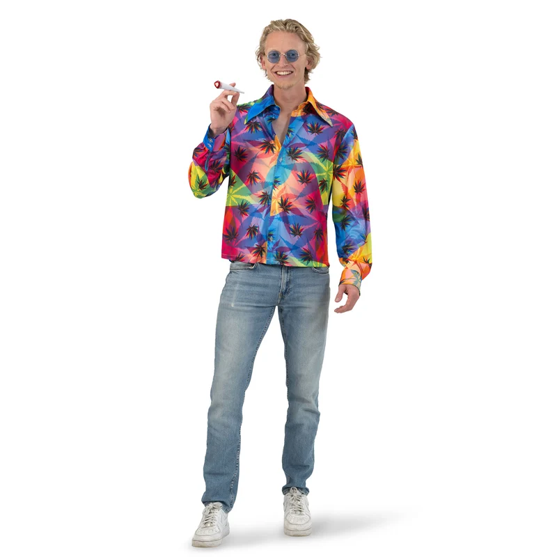 Hippie shirt wiet bladeren heren