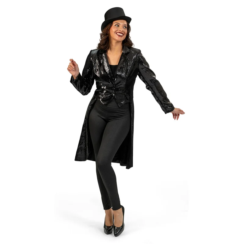 Zwarte glitter slipjas met pailletten dames