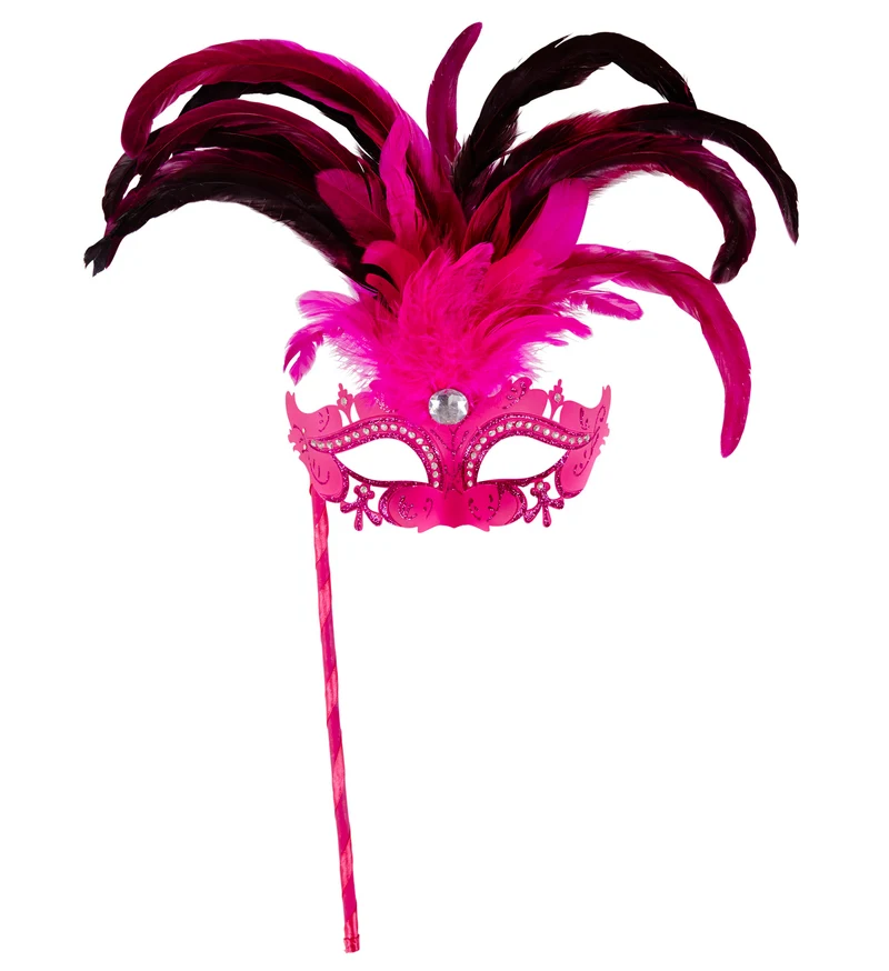 Roze oogmasker met veren