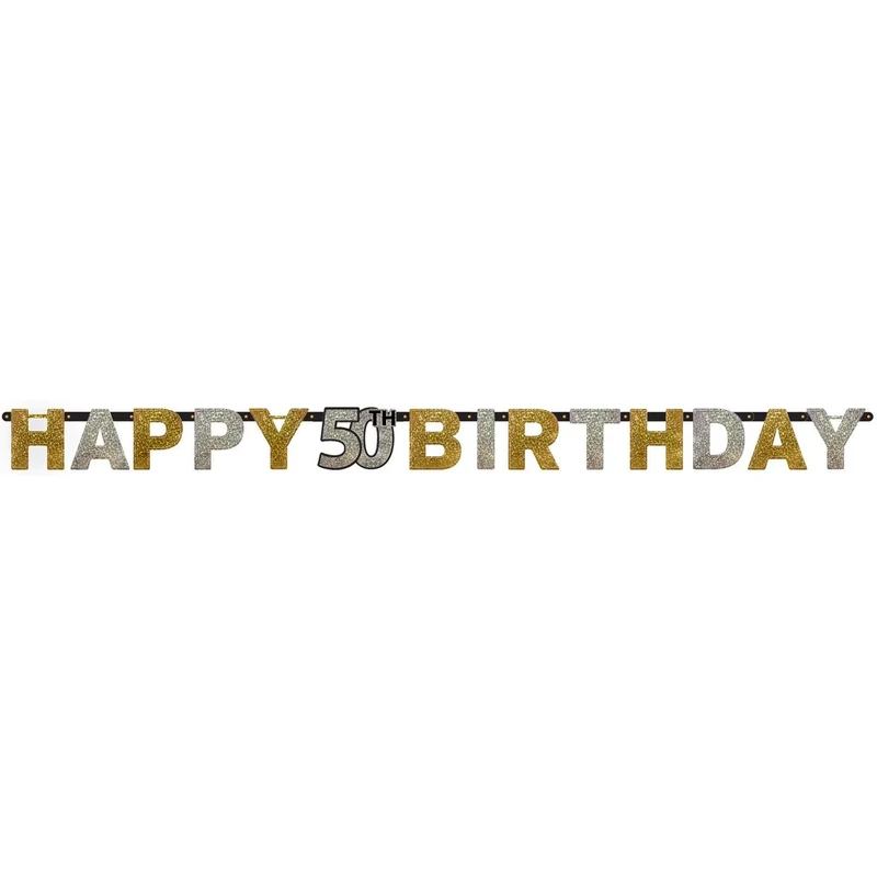 Letterbanner 50 Jaar Sparkling Goud/Zilver