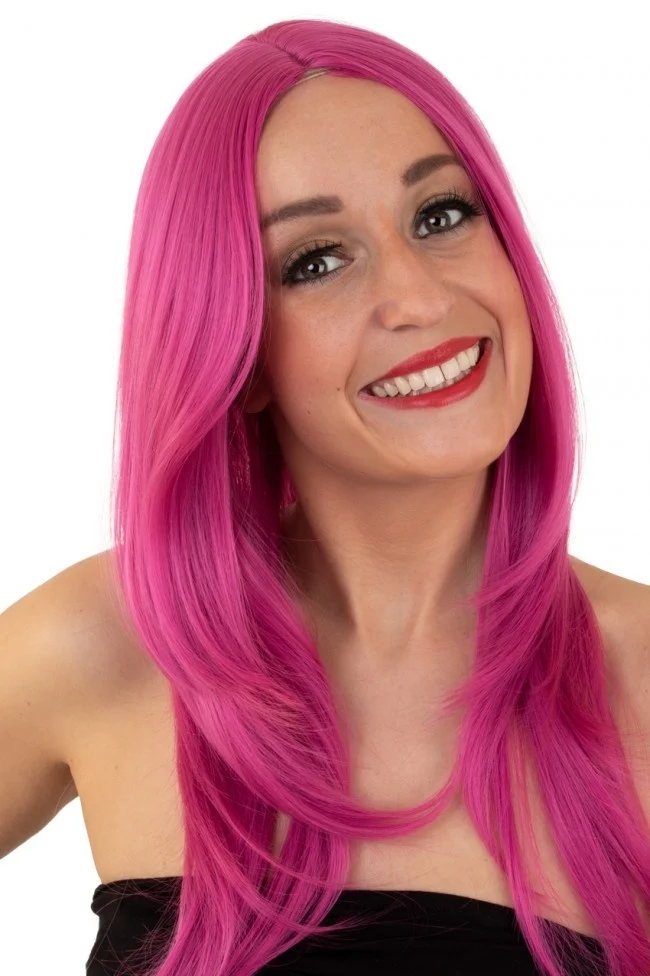 Pruik Anne lang haar in roze / magenta