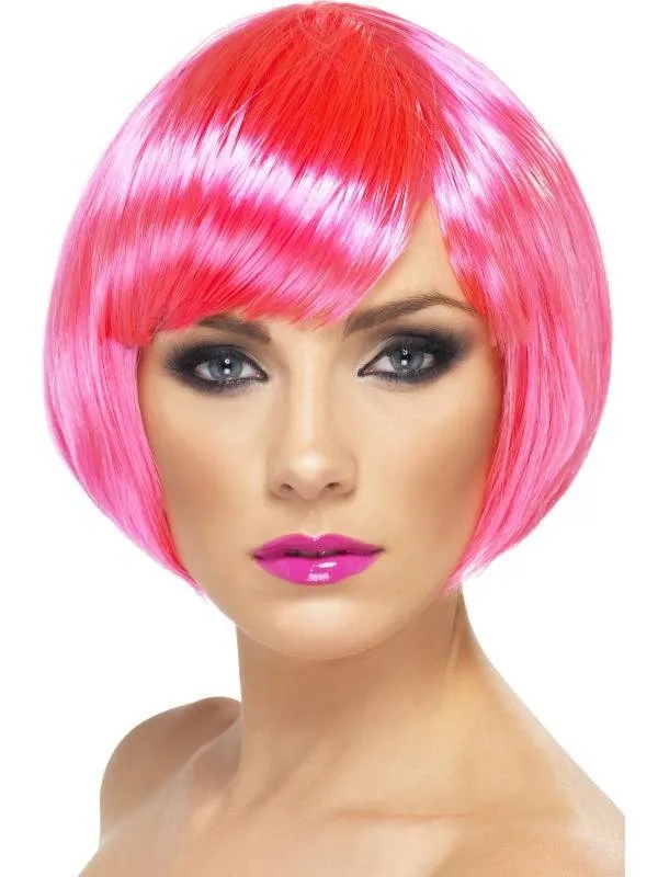 Glamour pruik bobline neon roze