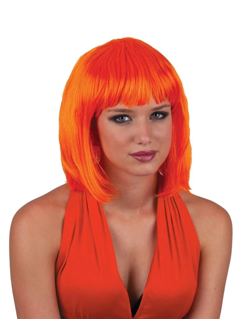 Pruik Holly lang haar met pony oranje