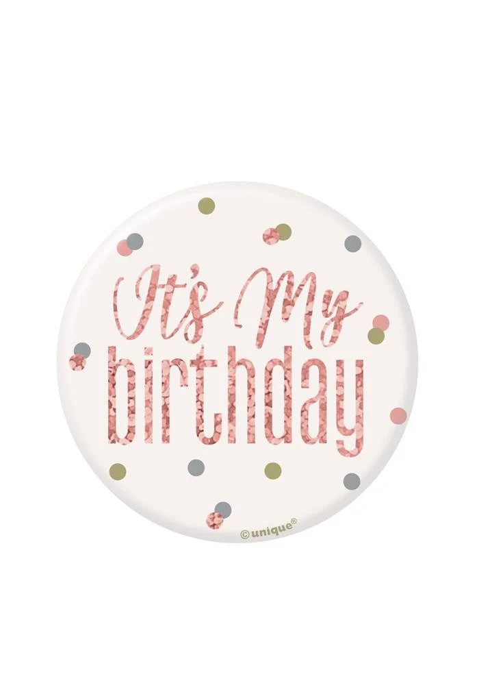 Button 'It's My Birthday' Rosé Goud Glitz