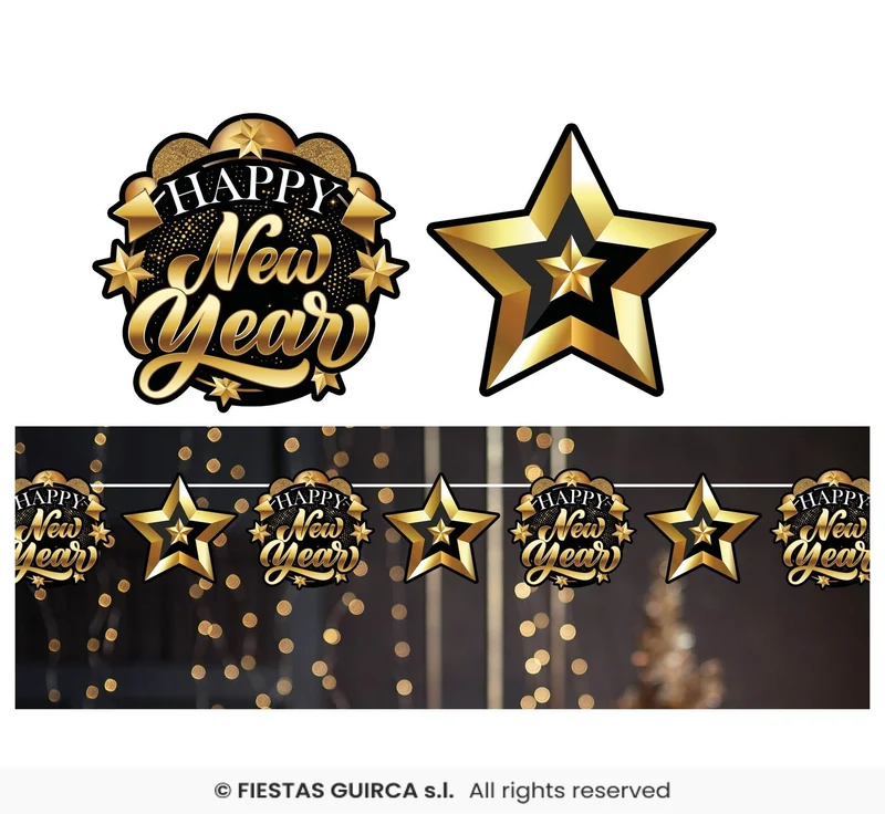 Elegante Happy New Year Slinger Zwart/Goud (3m)