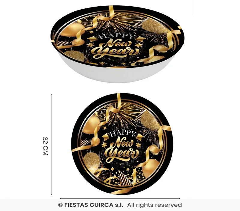 Elegante Nieuwjaar Schaal Zwart/Goud (32cm)