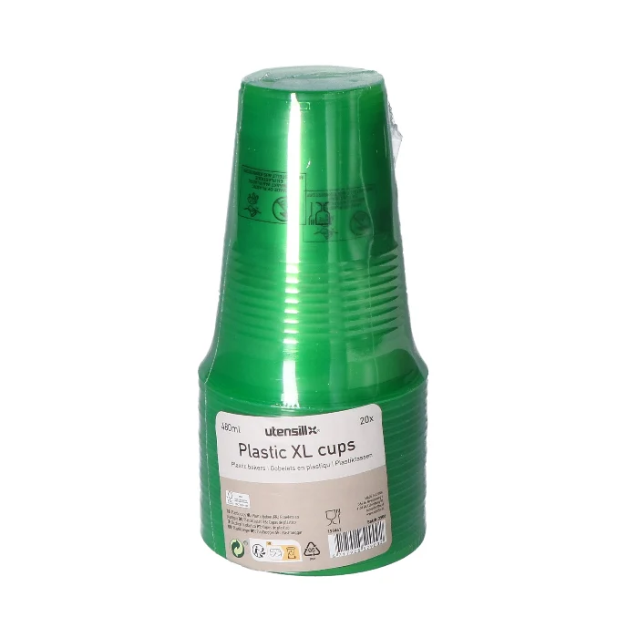 Bekers plastic XL groen – 20 stuks (480 ml)