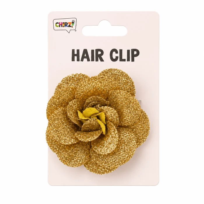 Haarclip bloem glitter goud