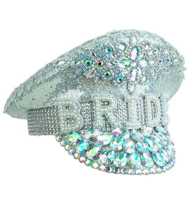 Pet bruid met juwelen glitter zilver hoed Luuk