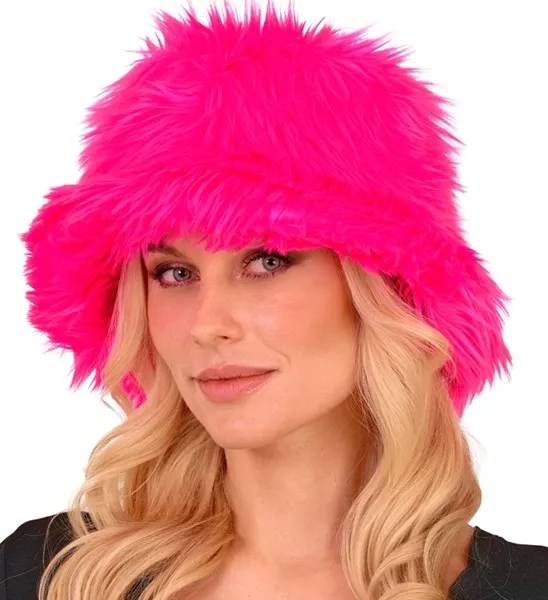 Bucket hat pluche neon roze Liv