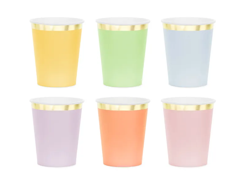 Bekertjes Pastel Kleuren met Gouden Rand (6st)