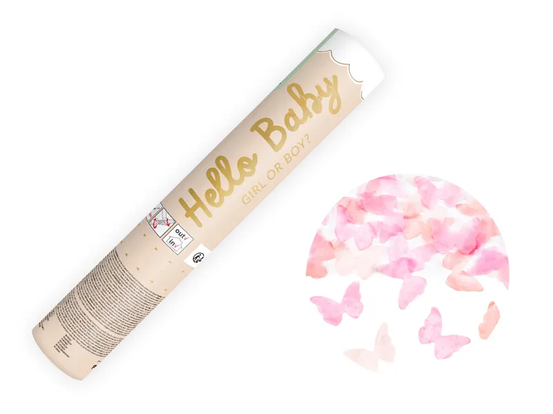 Confetti Kanon Gender Reveal Vlinders Roze (20cm)