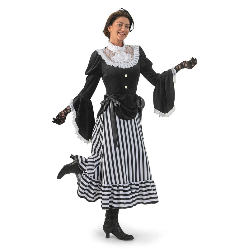 Victoriaanse jurk dames zwart/wit