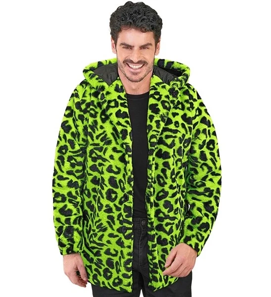 Bontjas met muts pluche luipaard neon groen Daan